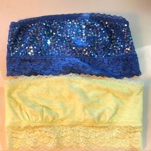 PINK Bandeau/Tube top Yellow Lace and Blue Lace with Sparkle